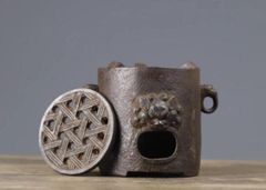 【レトロ美品】鉄器 獣頭型煮茶ストーブ 卓上炭・アルコール兼用 酒燗器 茶室インテリア 置物 アンティーク風