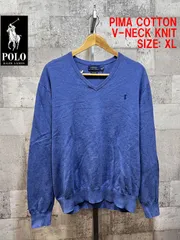 美品  ポロラルフローレン 正規品 ピマコットン Vネック ニット XL セーター PIMA COTTON POLO RALPHLAUREN ポニー ワンポイント
