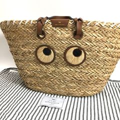 美品 ANYA HINDMARCH アニヤハインドマーチ アイズ カゴバッグ バスケット バッグ 籠 ベージュ系 レディース 保存袋付き 24f菊MZ
