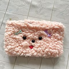 【犬力】ハンドメイド 犬顔ポーチ ピンク【1点モノ】