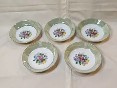 昭和レトロ グリーンオーロラ金彩花柄中皿５枚セット