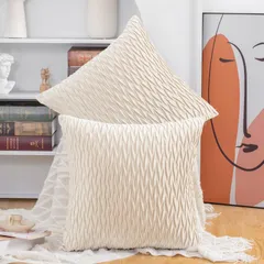 新品 Madizz クッションカバー 2枚セット 北欧 柔らかい ビロード無地 背当て 装飾 枕カバー 座布団カバー ソファ用 寝室用 40 x 40 cm ベージュ