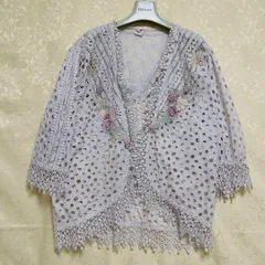 一点物　薄紫色 カットワークレースカーディガン はおり　 花柄　立体刺繍モチーフ　3Dのサムネイル