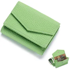 [Bearneko] ミニ財布 レディース メンズ 財布 コンパクト 本革 スキミング防止 カード7枚収納 小さい財布 三つ折り財布 薄い財布 大容量 さいふ 男女兼用 (グリーン)