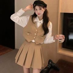 制服高校 女子 コスプレ 韓国制服 ブラウン　ベージュ　セット
