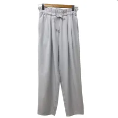 ビス ViS パンツ テーパード ロング ウエストゴム ハイウエスト タック 無地 S グレー