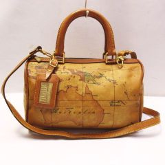 プリマクラッセ ２Way ミニボストン 世界地図柄  斜め掛け ショルダーバッグ  PRIMA CLASSE イタリア製  ブラウン系  保管品 鞄 レディース E321LF