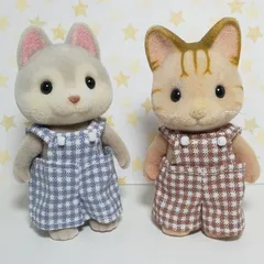 シルバニア 男の子のお洋服 細チェックのオーバーオール 茶色&灰色のサムネイル