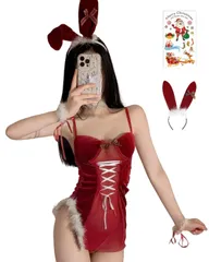 [GRHONC] サンタ コスプレ レディース バニー ランジェリー 透け クリスマス 仮装 衣装 5点 セット (Free Size) [Free Size]