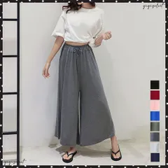 ワイドパンツ レディース ガウチョパンツスカーチョ ハイウエスト ゆったりパンツ ウエストゴム 軽やかなフレアパンツ 春夏 スカンツ 体型カバー 美脚 無地薄手カジュアルパンツ黒 韓国ファッション 楽ちんボトムス大人