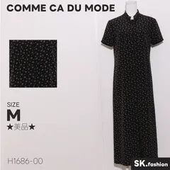 ★美品★ COMME CA DU MODE コムサデモード ワンピース　ロング丈　半袖　スタンドカラー　花柄　胸ポケット付き　日本製 　ブラック　ブラウン　 【H1686-00】 送料無料　古着　レディース