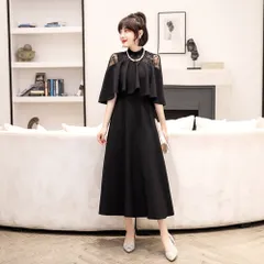 ☆ ブラック ☆ XXL ☆ パーティードレス フォーマルワンピース ykpd8867 パーティ ドレスワンピース ロングワンピース フォーマルワンピース ワンピース パーティーワンピース フリル半そで セレモニーワンピース イブニングウェア 袖あり