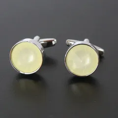 鎌倉カフス工房　パウダーイエロースワロフスキー　ラウンドカフスボタン（カフリンクス）