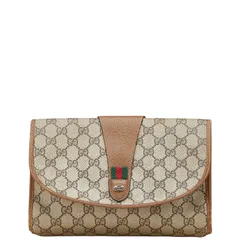 グッチ オールドグッチ GGスプリーム シェリーライン クラッチバッグ セカンドバッグ ベージュ マルチカラー PVC レザー レディース GUCCI【1-0210583】