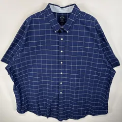 古着 ブルックスブラザーズ Brooks Brothers 半袖シャツ ボタンダウンシャツ 大きいサイズ ワンポイント ロゴ 刺繍 4XL  ネイビー系 チェック メンズ