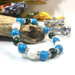 グリーンタイガーアイ×ハウライト×ターコイズ パワーストーンブレス 10mm（シルバー）メンズ・レディース 男性・女性 数珠ブレス 開運   [c]