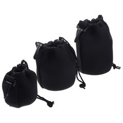 【特価商品】レンズバッグ 巾着 デジタルカメラケース ミニ ソフトクッション 小型 レンズポーチ パッド入り カメラポーチ マルチ レンズ収納 旅行 Homoyoyo レンズプロテクター 3個セット ブラック
