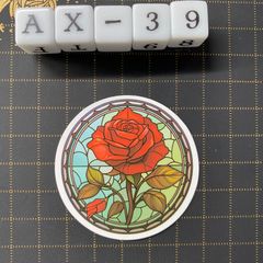 방수 스티커 장미 스테인드 글라스 스타일 일러스트 AX-39