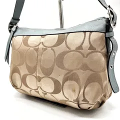 【良品】 COACH コーチ ショルダーバッグ シグネチャー ベージュ 肌色 ブルー 水色 レディース メンズ ユニセックス 男女兼用 キャンバス レザー 革