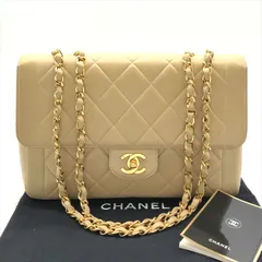 良品 CHANEL シャネル ココマーク マトラッセ ラムスキン ストレート フラップ ベージュ チェーン ショルダー バッグ レディース dd11