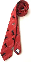 Hangover 日本製 猫＆五線譜柄 6cm幅コットンネクタイ(ブラッドオレンジ,  Free Size)