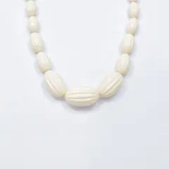 60〜70s Used メロンビーズ リッジデザイン ネックレス バレルクラスプ クラシック レトロ アイボリーホワイト ヴィンテージ 首飾り ビンテージ 古着 レディース