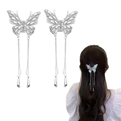 YANHUILAY 蝶 ヘアクリップ【2個セット】蝶のヘアピン バンスクリップ 蝶 クリップ 可愛い 蝶々 髪飾り ラインストーン キラキラ 揺れる 閃光を放つ おしゃれ ヘアアクセサリー 誕生日 結婚式 パーティー 贈り物 レディース 0