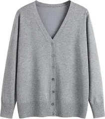 [Dep Club] 肌触りが良い×きちんと感 スクールカーディガン 女子 大きいサイズ 学生 レディース 無地 事務服 仕事 ニット 上品 Vネック 長袖 柔らか 春 秋 冬 春秋 (JP, アルファベット, M, グレー) [グレー] [M]