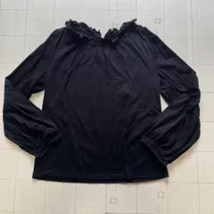 ト2507-②-4821 グリーンレーベルリラクシング　フリルカットソー　黒