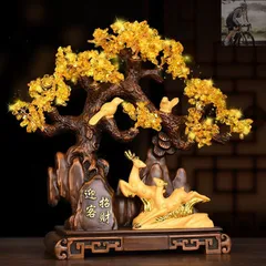 【新品未使用】金のなる木 鹿 招財樹 オブジェ 置物 インテリア 玄関 リビング 風水 縁起物 贈り物 プレゼント 富 繁栄 樹脂素材 高級感 運 開運 商売繁盛 クリスタルツリー