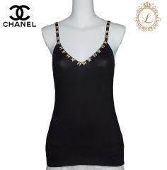 【返品可】CHANEL シャネル ココマーク スター 星 キャミソール ノースリーブ トップス  Tシャツ 38 黒 ブランド アパレル