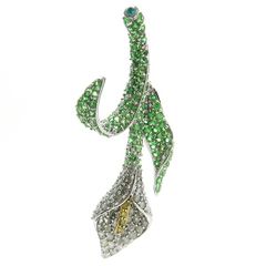 K18WG 花 ブローチ兼ペンダントトップ パライバトルマリン ダイヤモンド ガーネット 1.33/0.01/0.90ct 水芭蕉 美品 鑑別付 ◆送料込◆質屋-10438