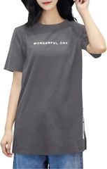 bubu o_hana(ブブ オーハナ) Tシャツ ロング スリット ロンT チュニック カジュアル レディース オーバーサイズ(グレー,  XL)