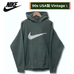 90s USA製 ナイキ NIKE パーカー L相当 グリーン ヴィンテージ Vintage ビッグロゴ スウッシュ フェード 雰囲気系 ボックスシルエット ゆるだぼ オーバーサイズ ビッグシルエット ストリート アメカジ Y2K 古着 K506
