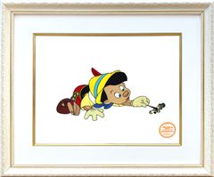 ディズニー セル画「ピノキオ&ジミニー」展示用フック付 額縁カラー選択可 発送目安10～15営業日