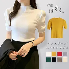 サマーニット モックネック ぽわん袖 レディース パフスリーブ リブニット 半袖 プチハイネック バルーン袖 ニッセーター ハイゲージ 無地 トップス ニット パフスリーブ コーデ 女性用 エレガント プルオーバー シンプル 2SxI554