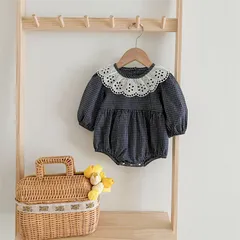 韓国子供服 ロンパース フリル 格子柄　70 80