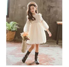 子供 ドレス 長袖 ピアノ発表会 子供服 女の子 ワンピース レース チュール キッズ フォーマル ジュニア 七五三 こどもの日 卒業式 通園 通学 薄手 110 120 130 140 150 160  パーティー 誕生日 こどもの日 ベージュ パープル