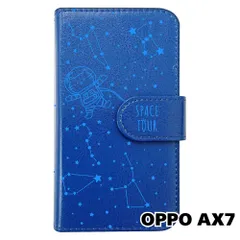【新品未使用】 OPPO AX7 手帳型スマホ ケース moimoikka (カバー色ダークブルー×柄ブルー) ねこ 星座 宇宙 猫 モイモイッカ カード収納 PUレザー flip2-ax7-dbl-20060のサムネイル