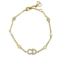 美品 Christian Dior クリスチャンディオール Clair D Lune CDロゴ パール チェーン ブレスレット ゴールドカラー レディース 古着 中古 USED