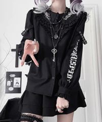 極美品 ガルルザリッパー 殺メタイ程ニ愛シテル シャツ 黒 L B1841 