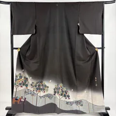 美品 作家物 草野一騎 シックな花模様 緑色 袷 正絹 付下げ 着物