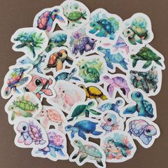 【商品番号S08】　カメのフレークシール　爬虫類　亀　ミズガメ　ウミガメ　リクガメ　シール