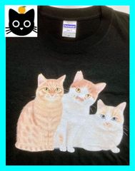 地域猫チャリティTシャツ　黒（仲良し3匹）　半袖Mサイズ