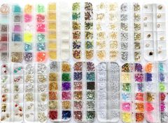 ネイルパーツ 14種類 大容量タイプ ラインストーン ホログラム ブリオン パール 金属パーツ スパンコール チャトン ラメ ネイルアート デコ セルフネイル レジン ネイル