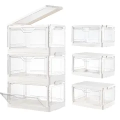 新品 収納ボックス 折り畳み 3個セット 積み重ね式 整理ボックス プラスチックのマグネット式 前開き おもちゃ かばん 靴 書類 車用 透明の収納ケース 省スペース 多機能 防塵 防カビ 防湿 無臭 透明 厚み 幅38*奥行27*高さ22cm