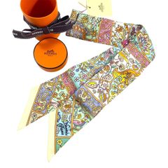 2383 【未使用品】 Hermès HERMES エルメス ツイリーシルク スカーフ 花咲く鳥たちの国で AU PAYS DES OISEAUX FLEURS
