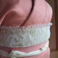 OB.131　着物 おしゃれ着こなし　帯飾り　成人式　前撮り　卒業式　袴　浴衣　白・ゴールド・白　フリル