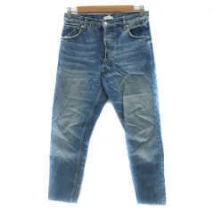ザラウーマン ZARA WOMAN デニムパンツ ジーンズ テーパードパンツ ロング丈 ダメージ加工 ボタンフライ カットオフ 36 ライトブルー /YS8