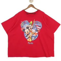 特大 DISNEY ディズニー クルーネック半袖プリントTシャツ US-3XL レッド ミッキーマウス hsc-0635n